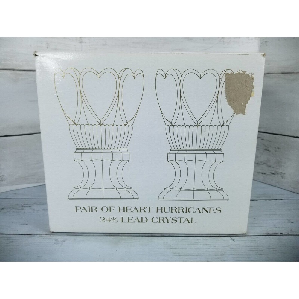 Shannon Crystal By Godinger Hearts Hurricane Pair 7.5" MINT NEW IN BOX